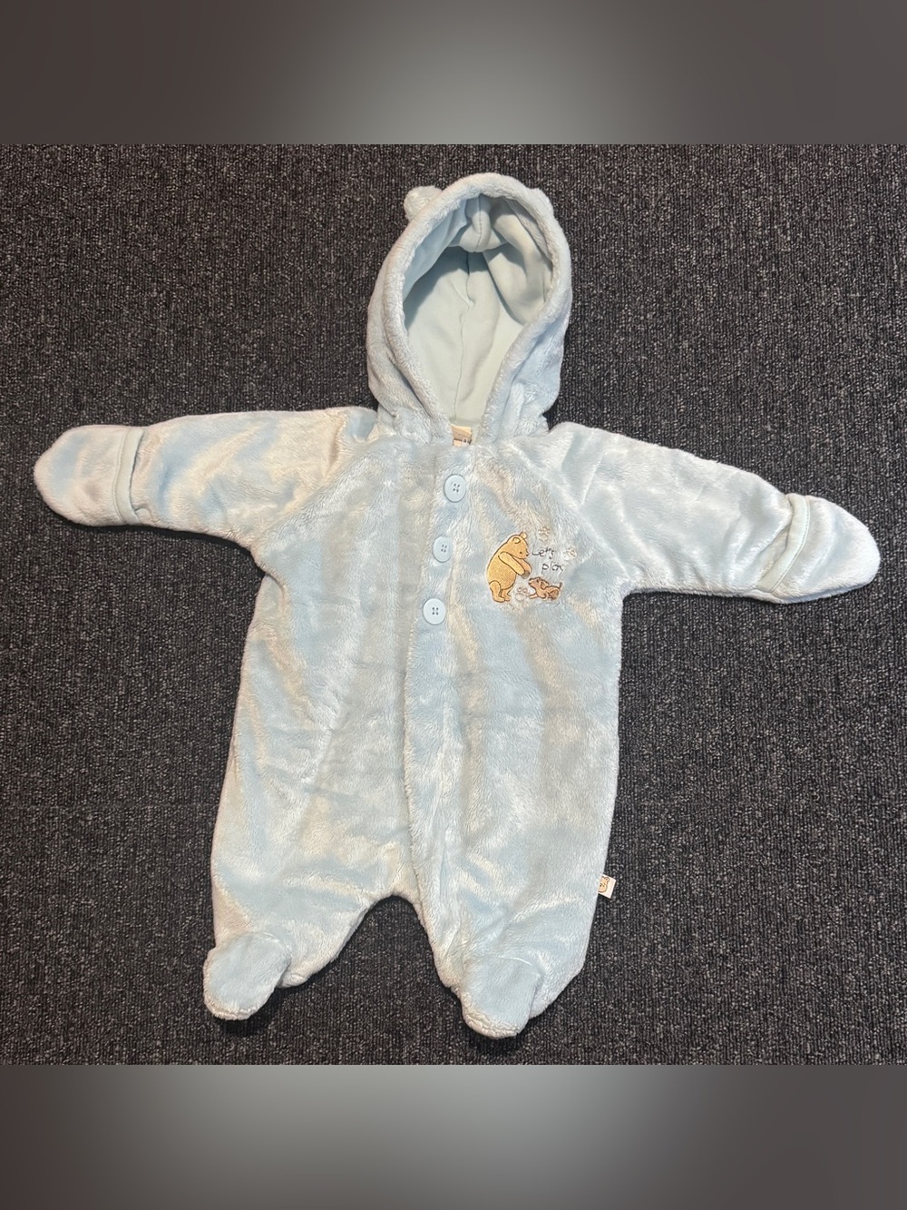 Vintage NWOT Disney Classic Pooh Sz Newborn Blue Fleece Pram Sherpa Snowsuit